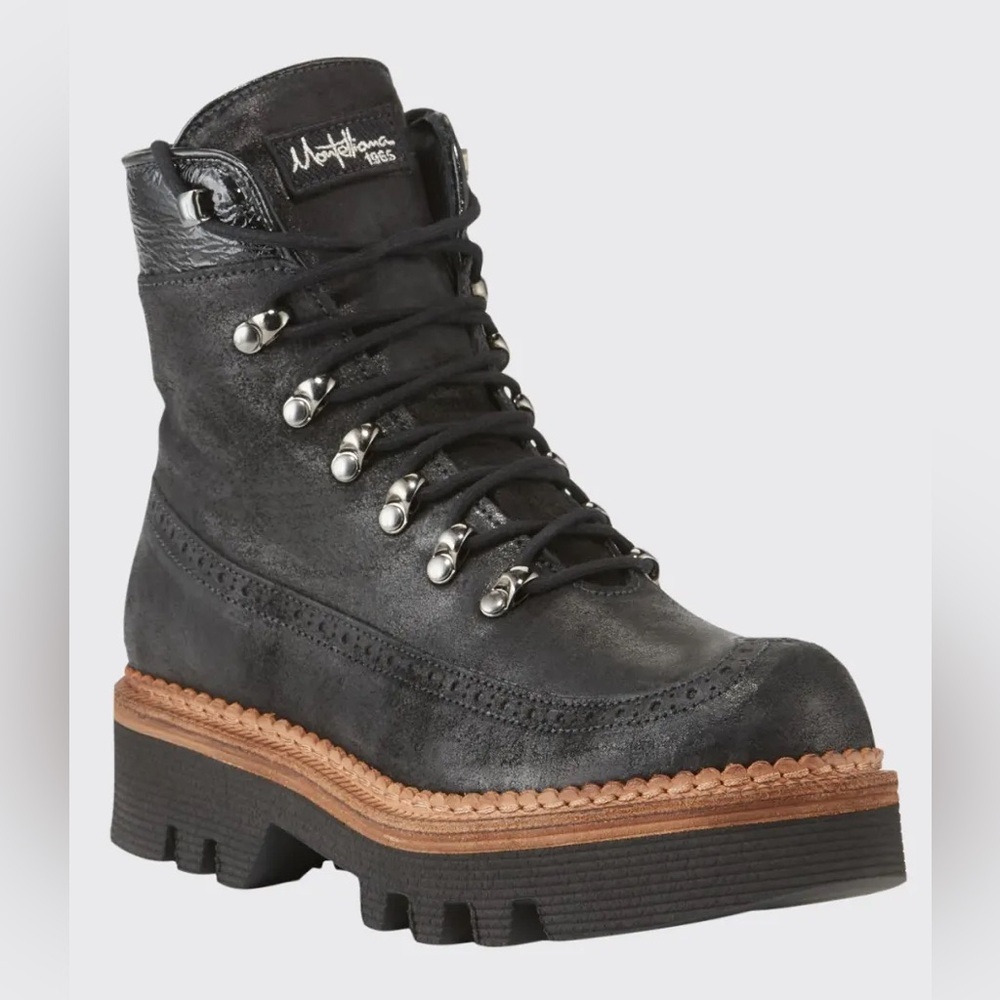 Montelliana Black Leather Lace Up Boots Size 8.5